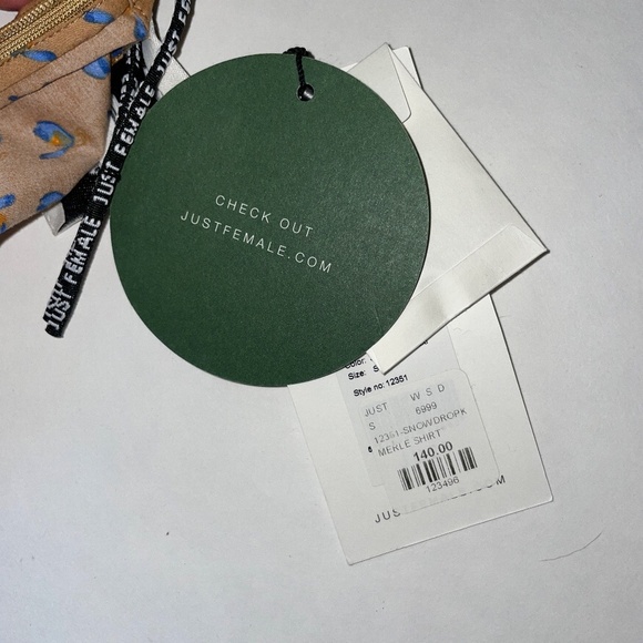 JUST Female long sleeve button down tunic organic cotton tan blue floral small - Picture 9 of 9